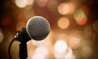 Microphones Public speaking background, Close up microphone on