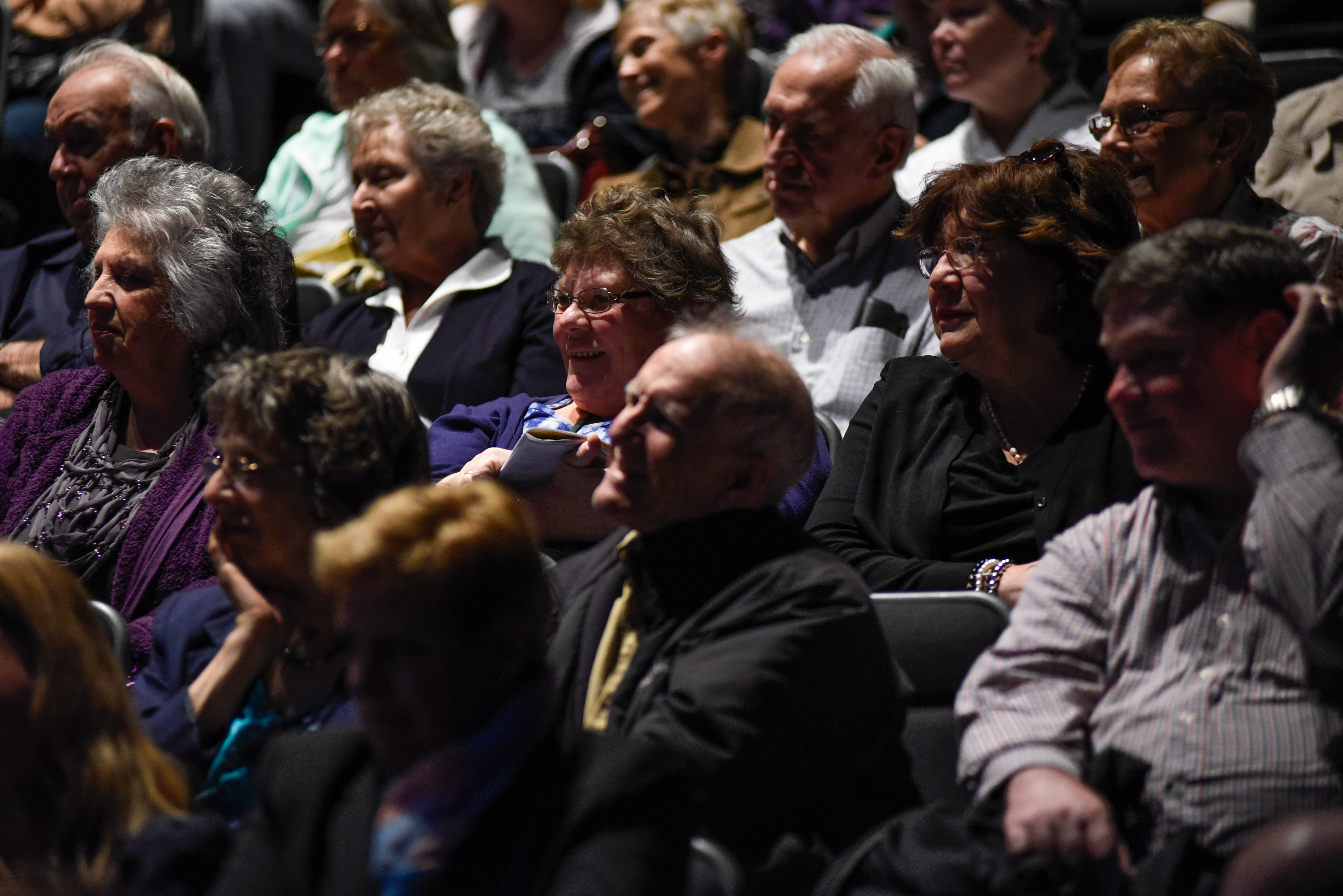 Audience members engage with members of the cast of Cabaret during TheatreTalk, a conversation with artists, in GE Theatre at Proctors Thursday, May 11, 2017.