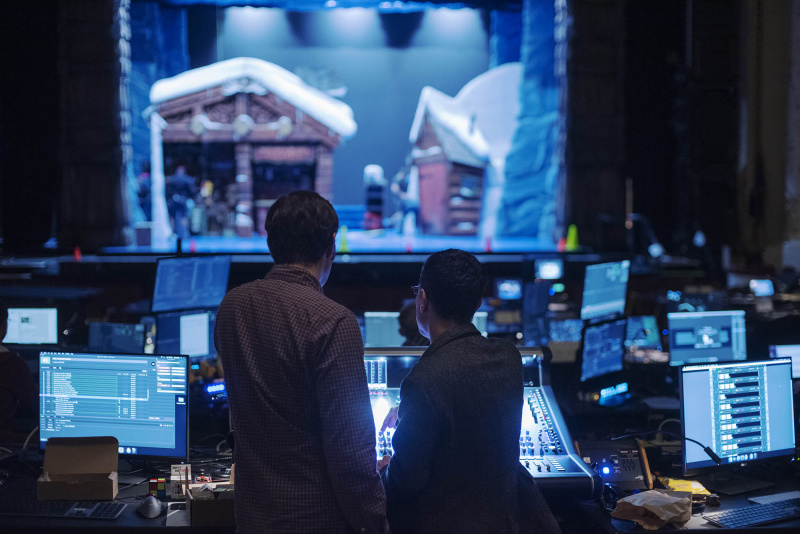 The MainStage house is filled with computers as Frozen creatives prepare for their North American Tour during tech at Proctors Tuesday, October 22, 2019. Photo credit: Kate Penn - Proctors