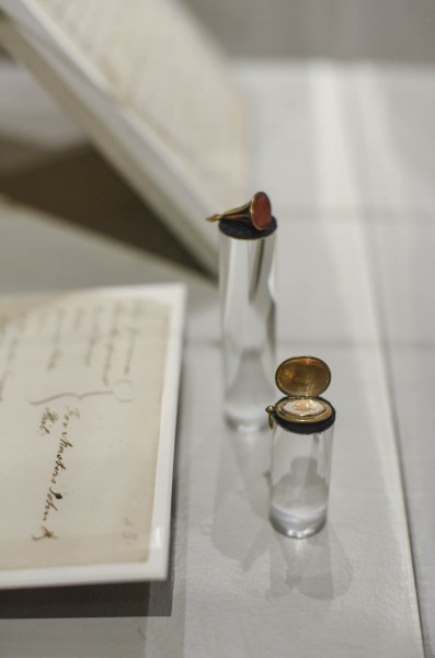 A four-leaf clover charm locket and crest that belonged to Angelica Schuyler on display at the Albany Institute of History and Art in Albany Friday, August 16, 2019.